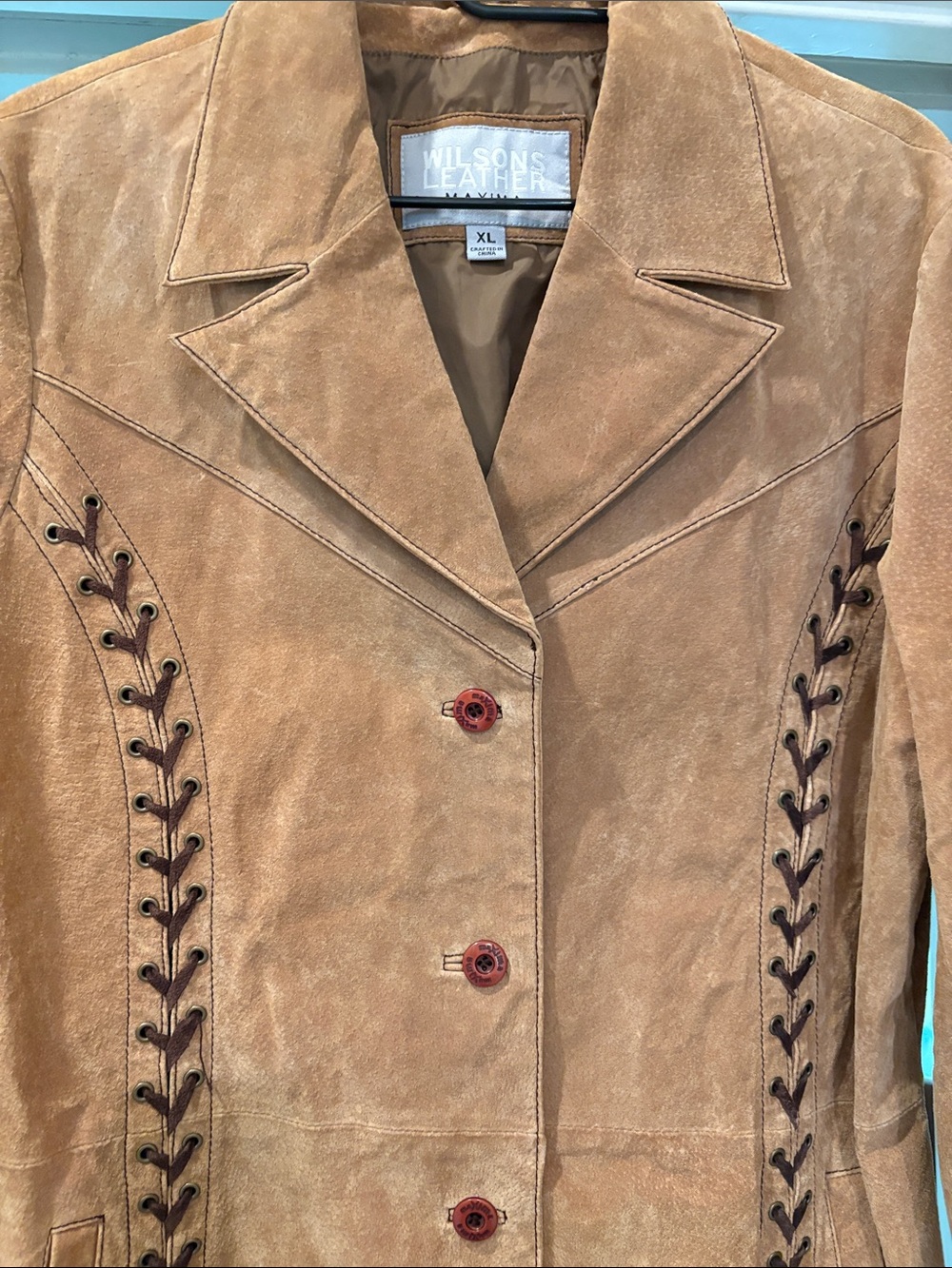 Wilsons Leather Tan Suede Lace-Up Coat
